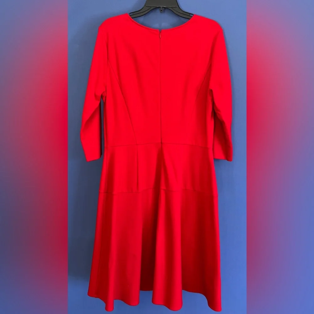 Ann Taylor Fit and Flare Vibrant Red Three Quarter Sleeve Dress - Picture 3 of 3